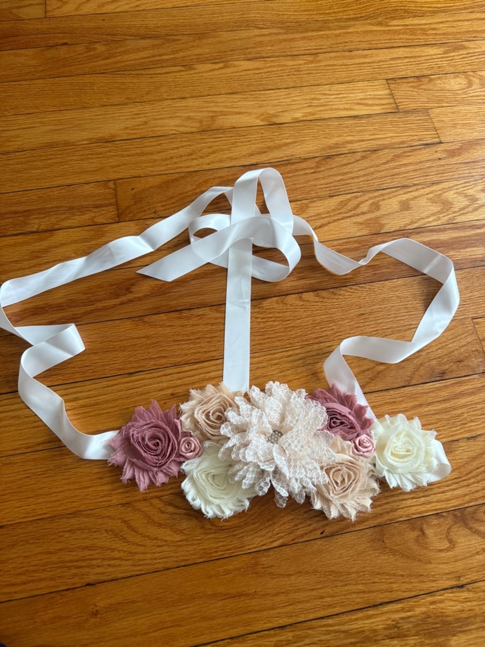Satin Floral Maternity Belt in Blush and Ivory